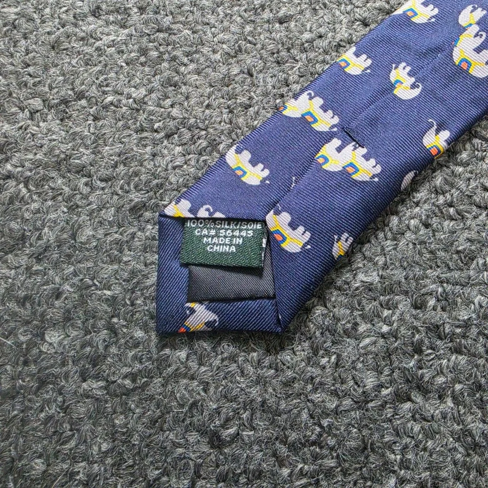 J.Crew Silk Tie Navy Blue Mens OS‎ Elephant Print Novelty Preppy Animal Motif